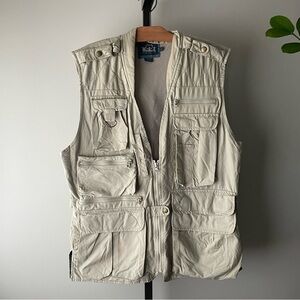 90s Vintage Woolrich Cargo Fishing Hunting Utility Vest Khaki Tan Size Large